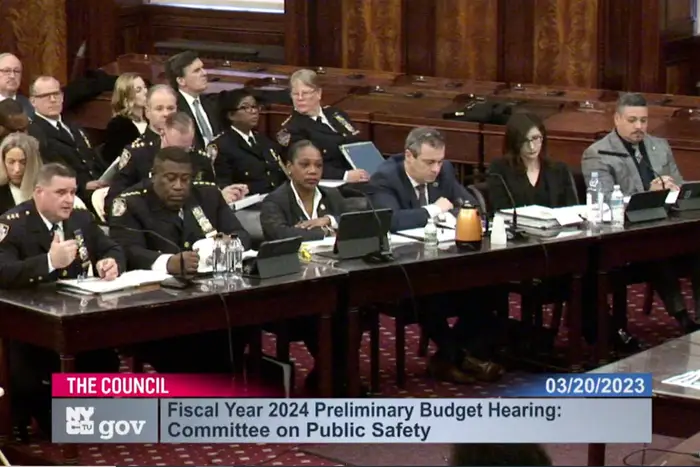 NYPD officials testify at a preliminary budget hearing Monday.